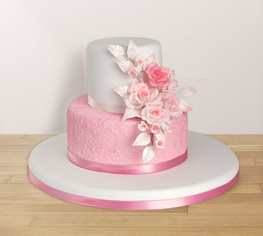 [020020020010025] TORTA ROSA BLOOM (2 PISOS (18 porciones), VAINILLA)